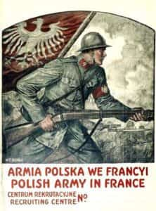 Plakat Władysława Bendy. Zachęcający do rekrutowania do Armii Polskiej we Francji