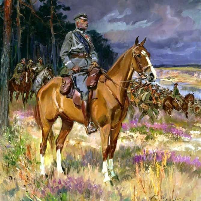 Szara Piechota ilustracja do utworu obraz Piłsudski na Kasztance Wojciech Kossak