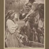 Ułan z fajką pojący konia, fotografia obrazu w. Kossaka z 1911 r. Mundur ułana z czasu Królestwa Kongresowego i Powstania Listopadowego. Źródło: Polona