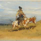 Obraz: Kozak na koniu. Mal. Brandt, Józef (1841-1915). Źródło: Cyfrowe zbiory Muzeum Narodowego w Warszawie