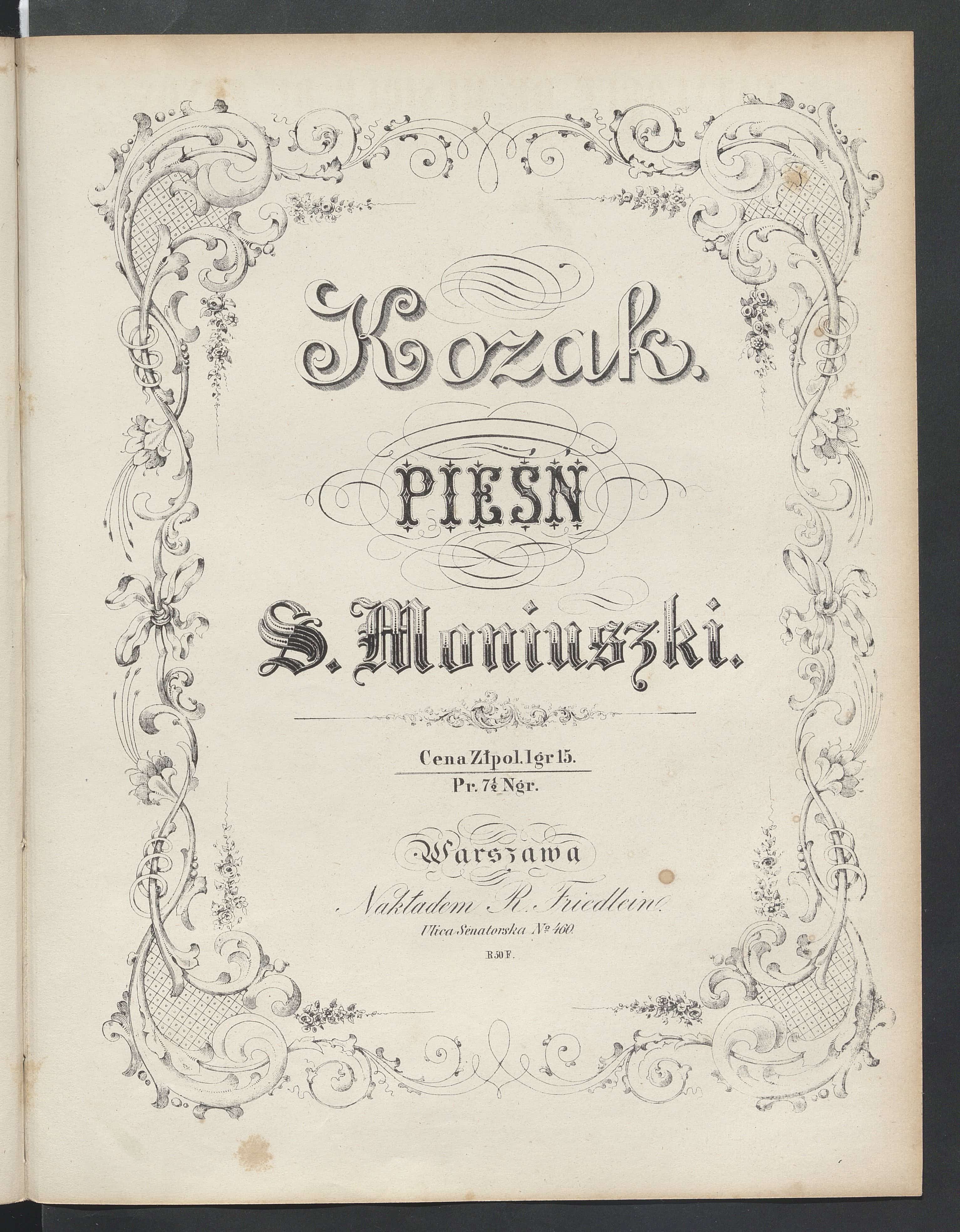 Okładka partytury pieśni Kozak z 1852 r. Źródło: Polona