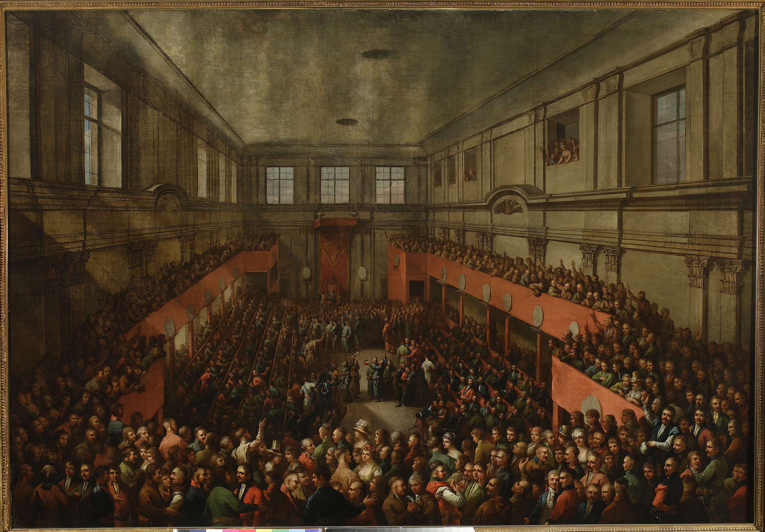 Uchwalenie Konstytucji 3 Maja 1791 roku. Mal. Kazimierz Wojniakowski (1806). Źródło: Muzeum Narodowe w Warszawie