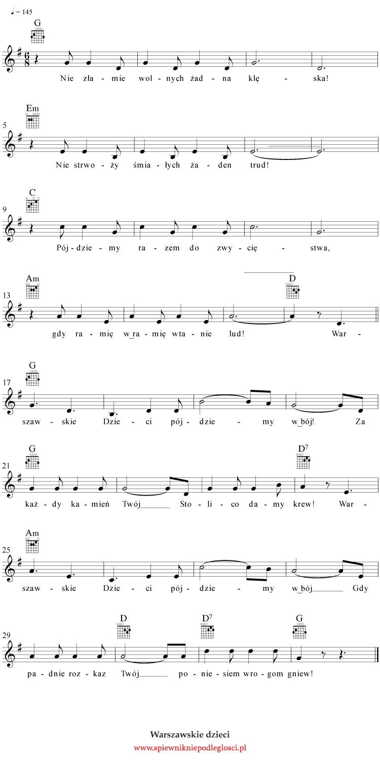 Warszawskie dzieci nuty i akordy gitarowe