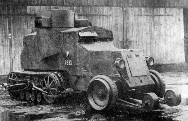 Austin-Kégresse half-track armored car.