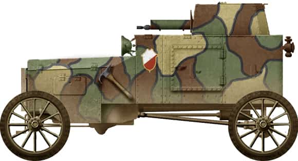 The Ford FT-B armored car, constructed by Czesław Tański in the summer of 1920 on the chassis of the popular Ford T. Author of the graphic unknown. Source: http://www.tanks-encyclopedia.com