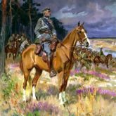 Józef Piłsudski, montado na égua Kasztanka. Mal. Wojciech Kossak (1928)