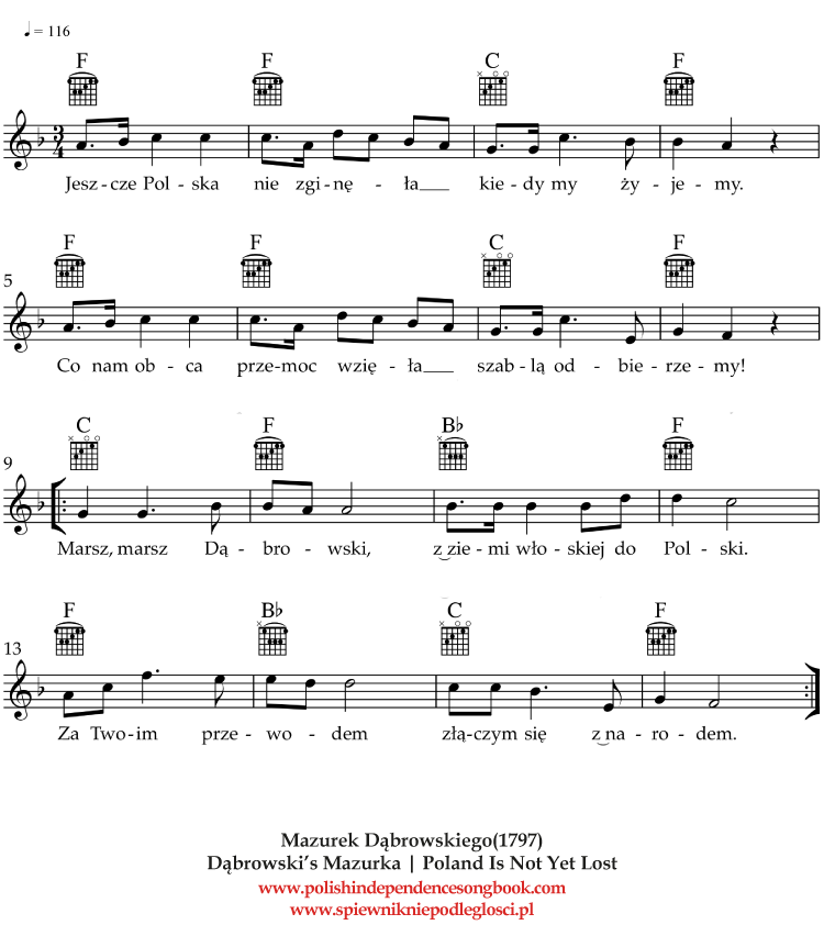 Mazurek Dąbrowskiego Dąbrowski's Mazurka lead sheet