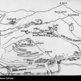 Campo de batalha de Monte Cassino em desenho situacional. Das coleções do Arquivo Digital Nacional.