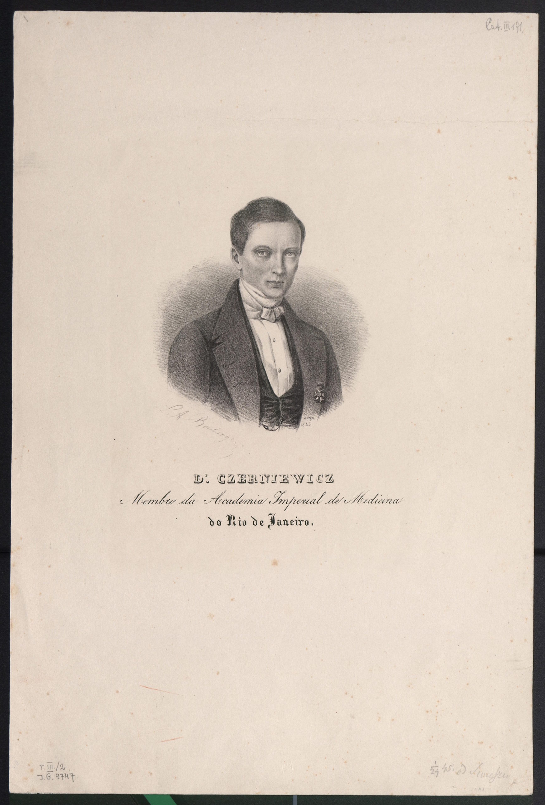 Doktor Piotr Czerniewicz, członek Cesarskiej Akademii Medycznej w Rio de Janeiro. Rycina z 1843 roku. Źródło: Polona