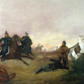 Morte de Dionizy Czachowski na Batalha de Wierzchowiska, em 1863. Por A. A. Piotrowski