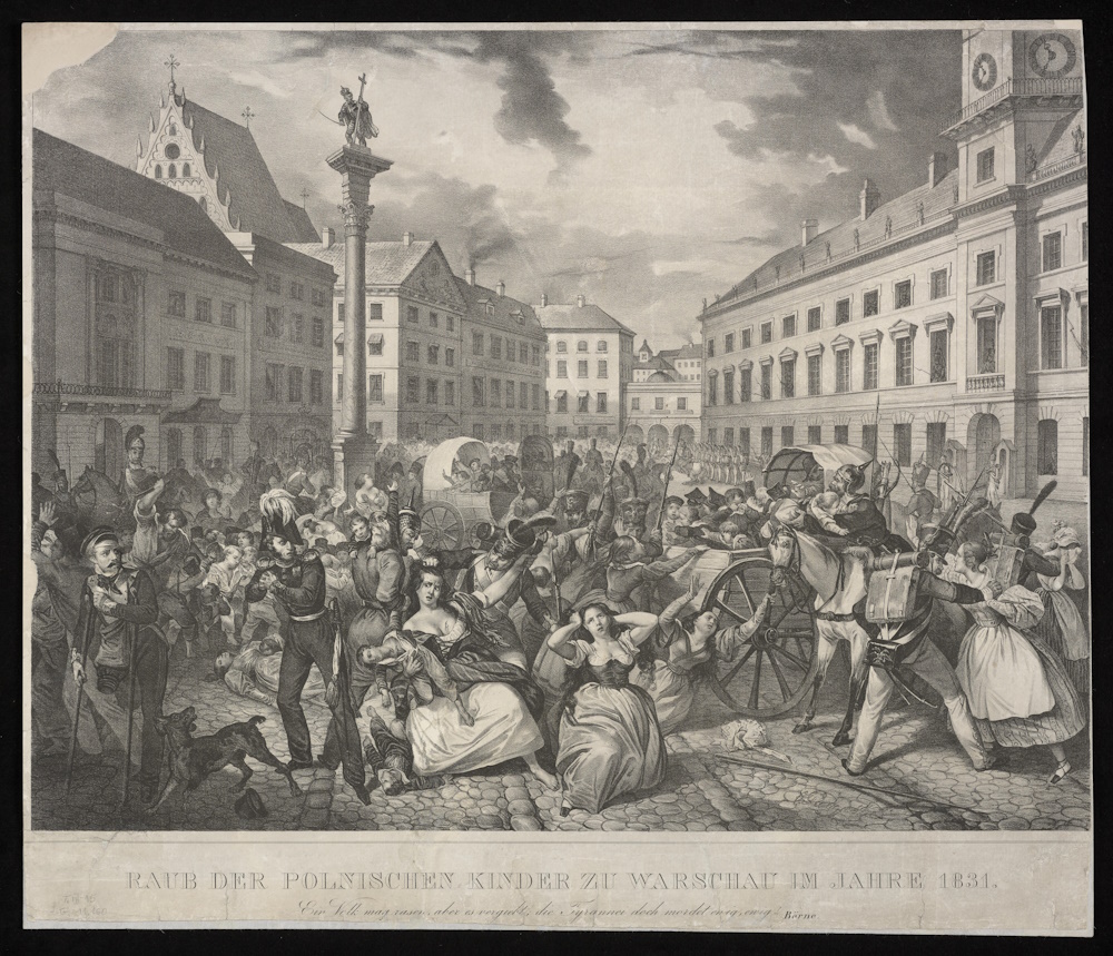 Rosyjski rabunek polskich dzieci w Warszawie po Powstaniu Listopadowym 1831 roku. Źródło: Polona
